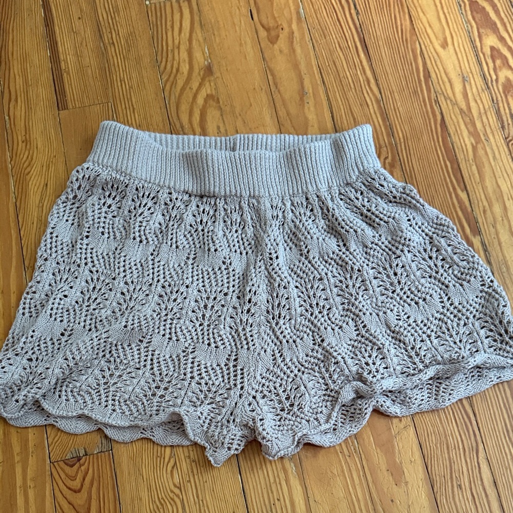 Princess Polly Beige Knit Crochet Shorts